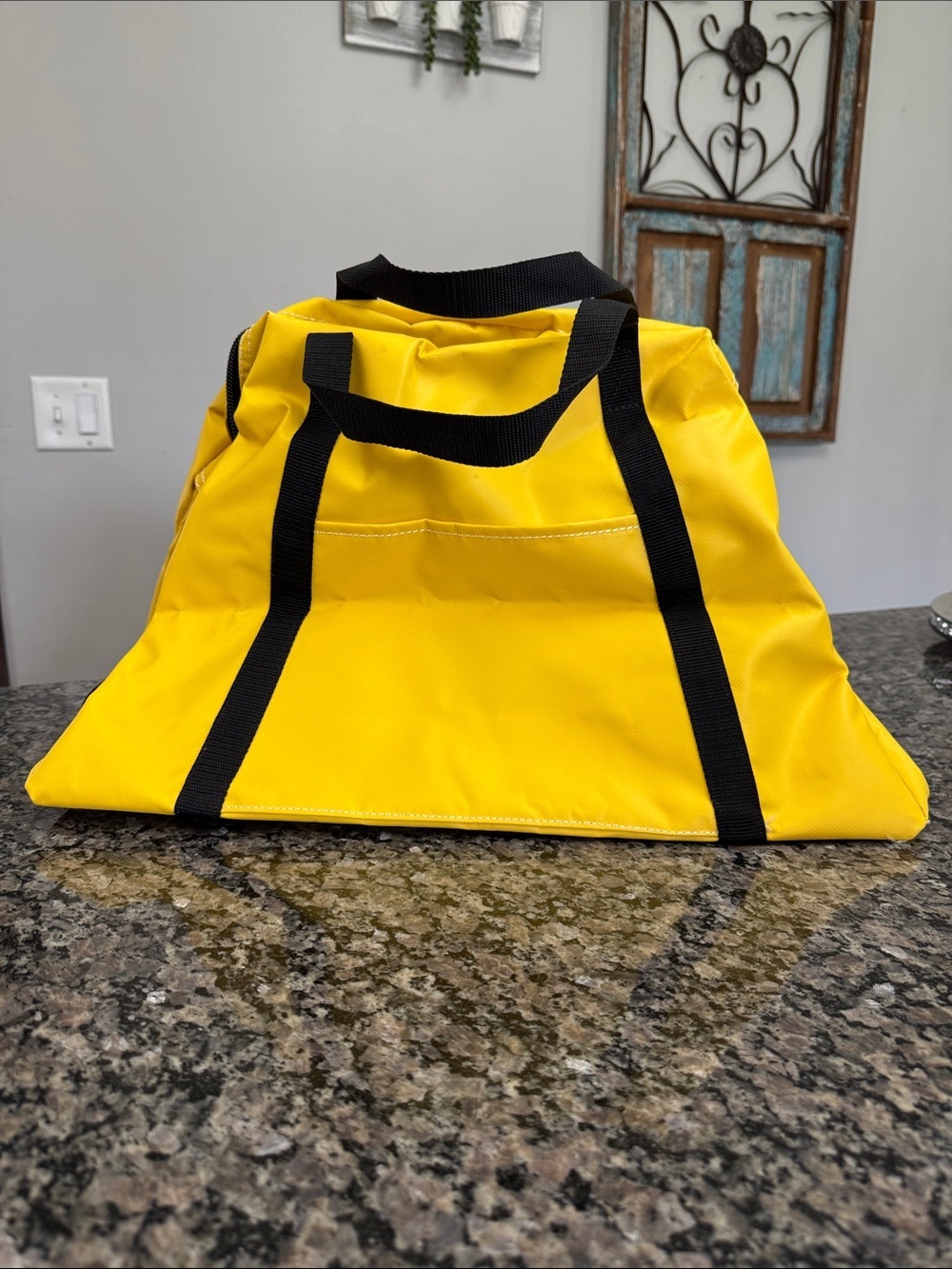 Waterproof heavy duty vinyl Bright Yellow Tote Bag with Black Straps NEW